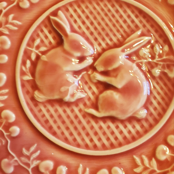 Bordallo Pinheiro Rabbit Pink Platter Tray Easter Serving Portugal - Picture 3 of 3